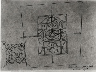 The Labyrinth, plan of part of the Sylvie Park, Chantilly, 1679 (pen and ink on paper) (b/w photo)