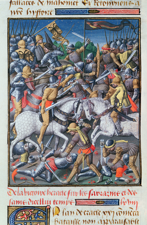 MS 722/1196 fol. 65v, Victory of Heraclius over the Saracens, from 'Le Miroir Historial', by Vincent de Beauvais (vellum)