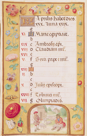 Ms 86/1178 The Month of April, from the 'Heures de la Tour et Taxis' (vellum)