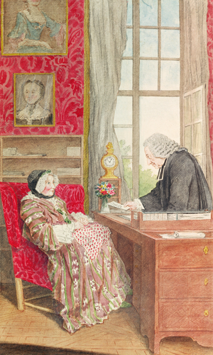 Mrs Doublet and the Abbot Legendre (pencil, w/c & gouache on paper)
