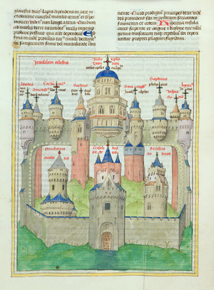 Ms 724/1596 f.44v Plan of Celestial Jerusalem, from 'Liber Floridus' by Lambert de Saint-Omer, c.1448 (vellum)
