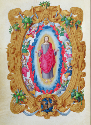 Ms 1476/1943 fol.3v Christ in Glory with the Eagle of St. John the Evangelist, from the 'Hours of Constable Anne de Montmorency', 1549 (vellum)