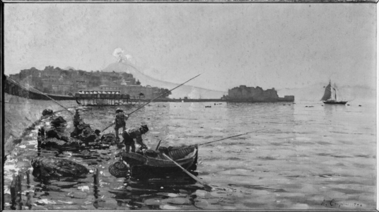 Bay of Naples, 1880 (oil on canvas) (b/w photo)