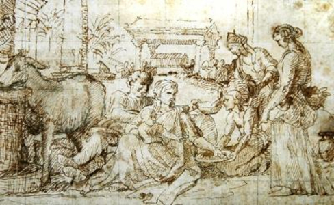 The Rest on the Flight into Egypt, c.1656-57 (pen & ink on paper)