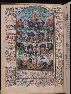Ms 346/1561 fol.10v The Tree of Battles, written by Honore Bonnet (vellum)