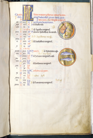 Ms 9/1695 Month of February, from the 'Psautier d'Ingeburg de Danemark', c.1210 (vellum)