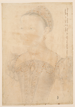 Portrait of Mary Stuart, Queen of Scotland (1542-87) at the age of Nine, July 1552 (pencil & sanguine on paper) (pair of 28608)