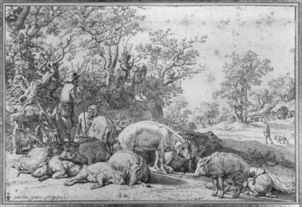 The swineherd, 1644 (ink & pierre noire on paper) (b/w photo)