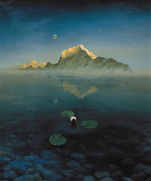 Mountain over Lake (oil on canvas)