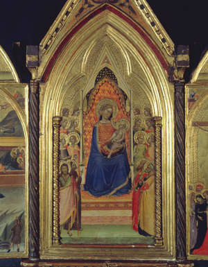 The Virgin and Child Enthroned with Saints (centre panel) (recto), 1338 (tempera and gold leaf on panel) (see also 225310, 225332)