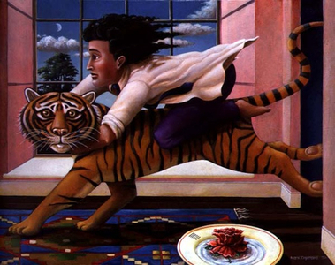 He who Rides the Tiger is Afraid to Dismount, 1990 (oil on board)