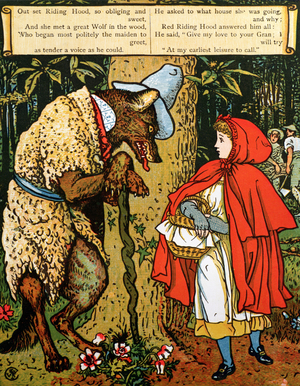 'Little Red Riding Hood', the wolf accosting her in the forest