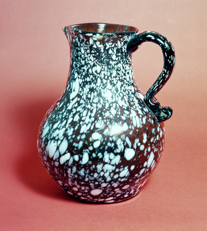 Nailsea type green (bottle) glass jug with white splash decoration, c.1800