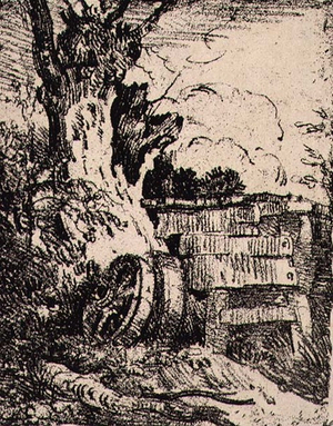 Cartwheels near a tree, pub. by J. & W. Freeman, 1821 (etching)