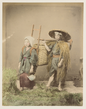 Young Farmers Couple - Farmer - Japan 1880-1910 - Hand coloured photo