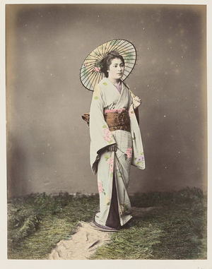 Girl with an umbrella - Girl - Japan 1880-1910 - Hand colored photo