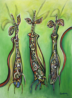 Three Seedlings (on Green) 2005 (acrylic on canvas)