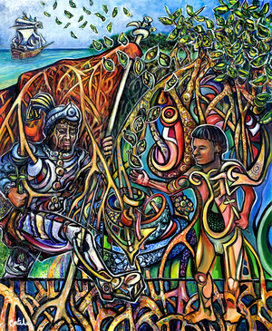 First Encounters: 1566, 2005 (acrylic on canvas)