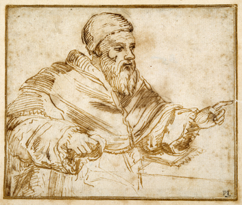 Clement VII seated at a table (pen & ink on paper)