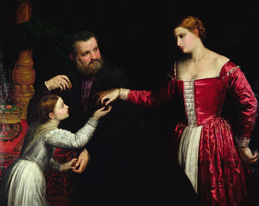 A lady and gentleman with their daughter (oil on canvas)