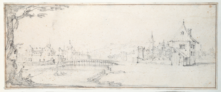 The bridge of the Gaucheu at Epinal (black chalk on paper)