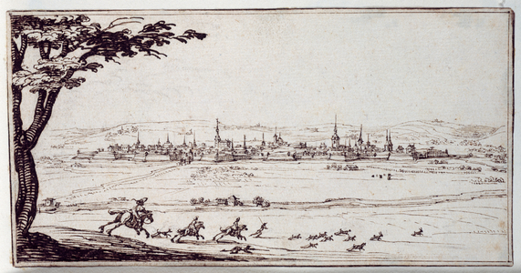 Nancy in the distance: harriers pursuing a hare (pen & brown ink on paper)