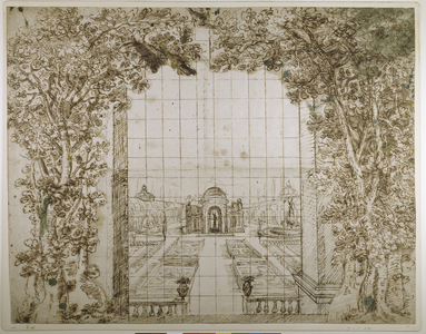 A garden and princely villa (pen & ink on paper)