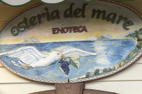 Plaque of the restaurant “” Osteria del mare””, Forte dei Marmi, Tuscany, Italy