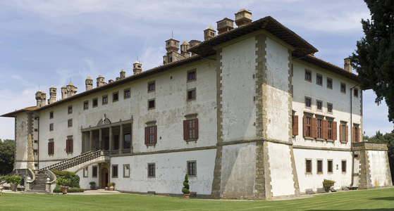 View of the villa “” la ferdinanda””, villa mediceenne with hundred chiminees (100 camini), Artimino, italy