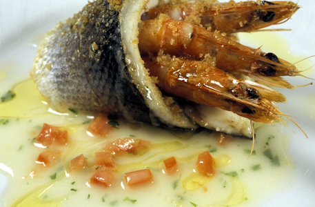 Sea bass fillet with crayfish, Italy