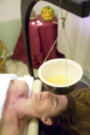 Shirodara treatment, Terme Jean Varraud spa, Bagni di Lucca, Tuscany, Italy