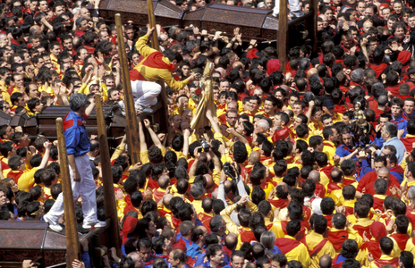 Crowd in Piazza del Comune, La Corsa dei Ceri feast on 15th of May, Gubbio, Umbria, Italy