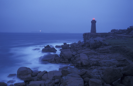 The pink granite coast by night, Ploumanach, Brittany, France, Europe