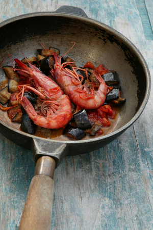 Crayfishes with aubergines, Orestorante restaurant, Ponza island, Lazio, Italy