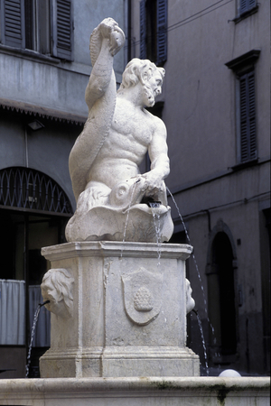 Restored Delfino fountain, Bergamo, Lombardy, Italy