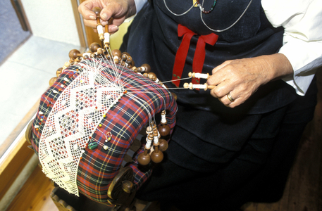 Lace and lace pillow, Cogne, Valle d'Aosta, Italy