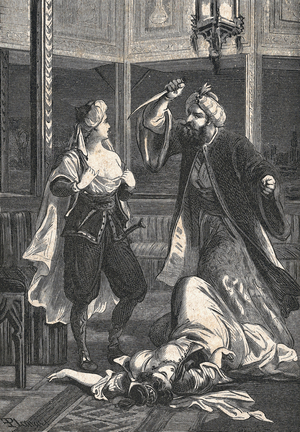 illustration for El principe de los ingenios, Miguel de Cervantes Saavedra (The Prince of Wits, Miguel de Cervantes Saavedra), 1876 (engraving)