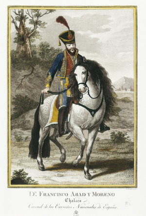 ABAD Y MORENO, Francisco (1788-1827). Guerrilla Spanish during the Spanish War of Independence, participated in several liberal conspiracies against Fernando VII. Nicknamed “El Chaleco” (The Vest). Francisco Abad represented as Colonel of the National Army of Spain. Mariano Brandi Engraving from a drawing by Antonio Guerrero. Engraving. SPAIN. MADRID (AUTONOMOUS COMMUNITY). Madrid. National Library