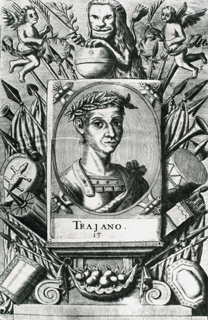 TRAJAN, Marcus Ulpius Traianus (53-117). Portrait of Trajan with laurels.