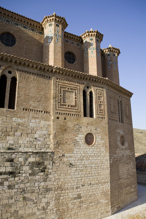 SPAIN. TERUEL. Montalban. Church of Santiago el Mayor (Saint James), built during 13th-14th cs. Mudejar art. Architecture.