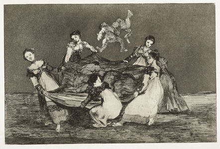 GOYA Y LUCIENES, Francisco de (1746-1828). Proverbs. Female riddle. 1815-1824. (24'7 x 35'8 cm). Plate 1 of “” Proverbs””. Romanticism. Engraving. SPAIN. MADRID (AUTONOMOUS COMMUNITY). Madrid. Lazaro Galdiano Foundation