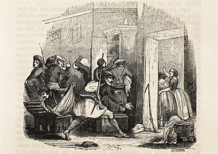 Spain. Second Carlist War. Sacking of Canet by Forcadell's carlist troops (engraving)