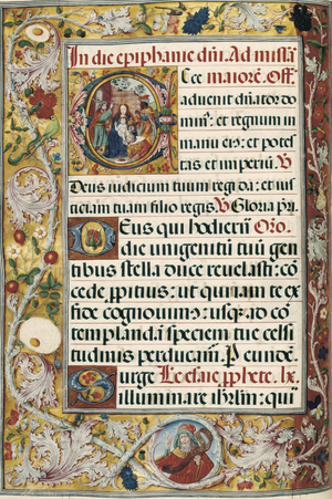 Epiphanie - CISNEROS, Francisco Jimenez de (1436-1517). Spanish clergyman and politician. Page with miniature depicting the Ephiphany. Gothic art. Miniature Painting. SPAIN. MADRID (AUTONOMOUS COMMUNITY). Madrid. National Library 
