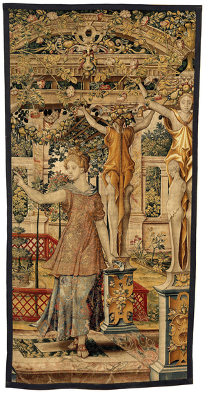 Vertumnus and Pomona: Vertumnus transformed into a farmer, c.1550 (gold, wool and silk)