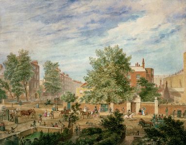 Marylebone Road at the Junction with Lisson Grove Showing the Philological School in Summer, 1849 (w/c on paper)