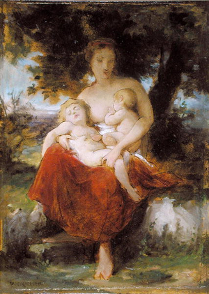 Sketch for 'Charity' (oil on paper laid on panel)