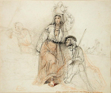 Woman Bringing Provisions to Bohemians and Brigands (pencil & red chalk on paper)