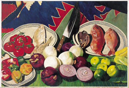 Fishes with Knife, Lemons and Vegetables, 2005 (oil on linen)