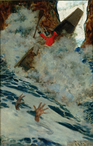 The Boat and I Went by him with a Rush, from 'Sinbad on Burrator', by Arthur Quiller-Couch (1863-1944), published in Scribner's Magazine, August 1902 (oil on canvas)