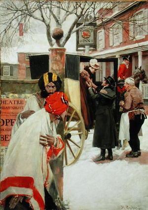 Upon the Last Stage of the Journey, They Stopped for Dinner at a Tavern (or The Spies), from 'The Price of Blood' by Howard Pyle (oil on canvas)